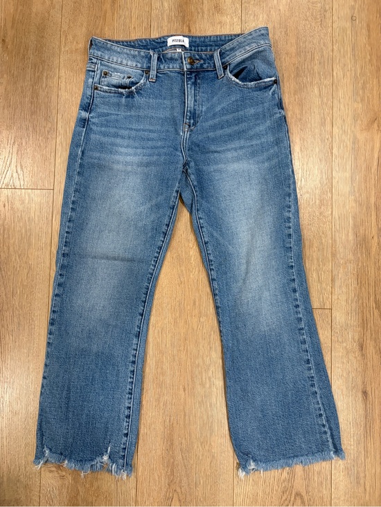 pistola Denim - Pistola High Rise Kick Flare Crop Jeans Raw Hem Medium Wash Size 29